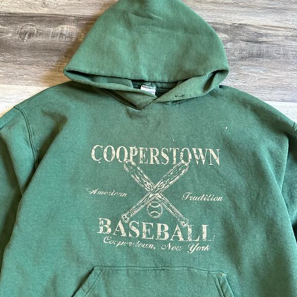 Vintage Y2K Pine Green Russell Athletic Cooperstown New York Baseball Hoodie - Picture 1 of 8